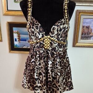 BEBE Animal Print Top with Gold Studs